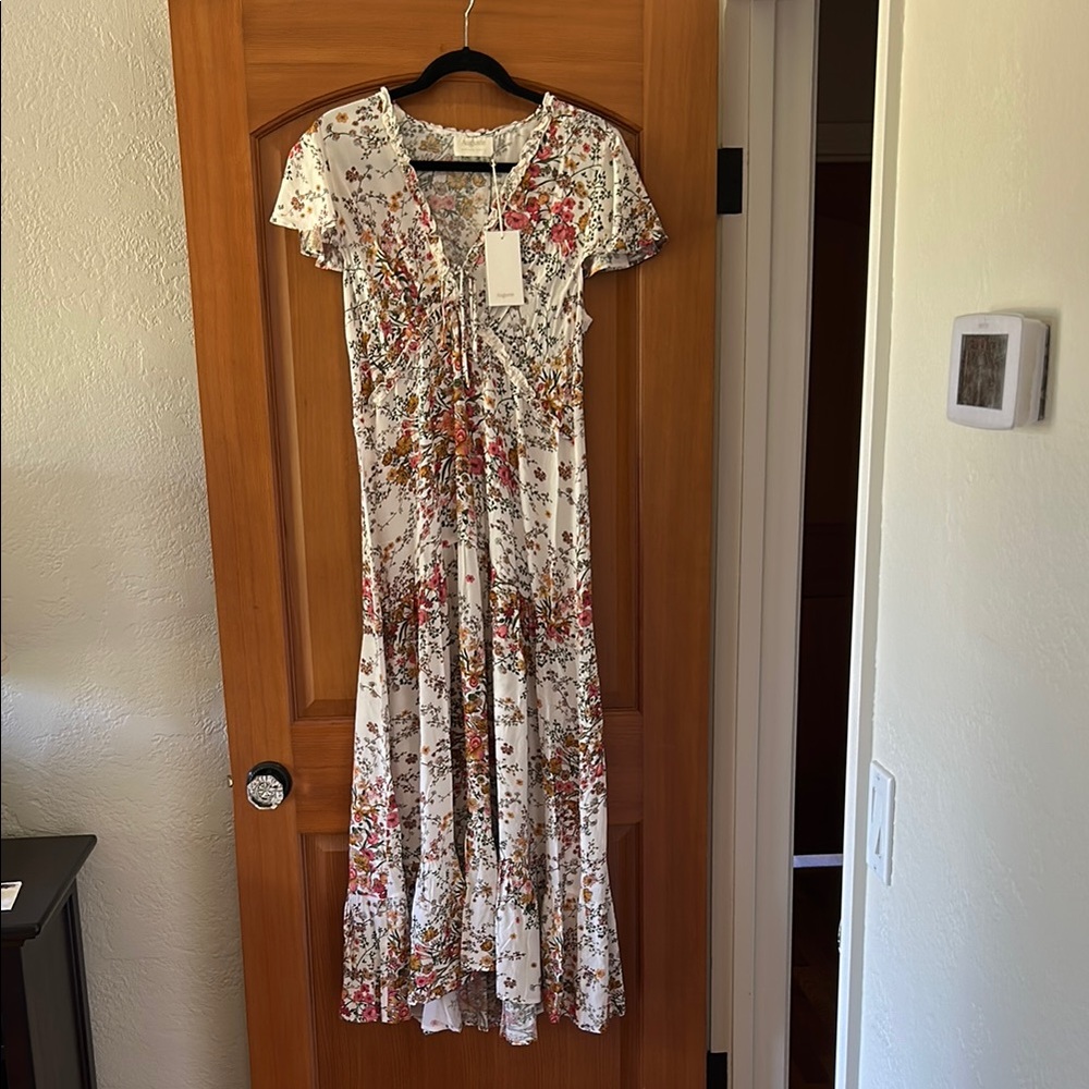 Auguste The Label:Tiered Sundress.
White,Gold,Peach,Green.